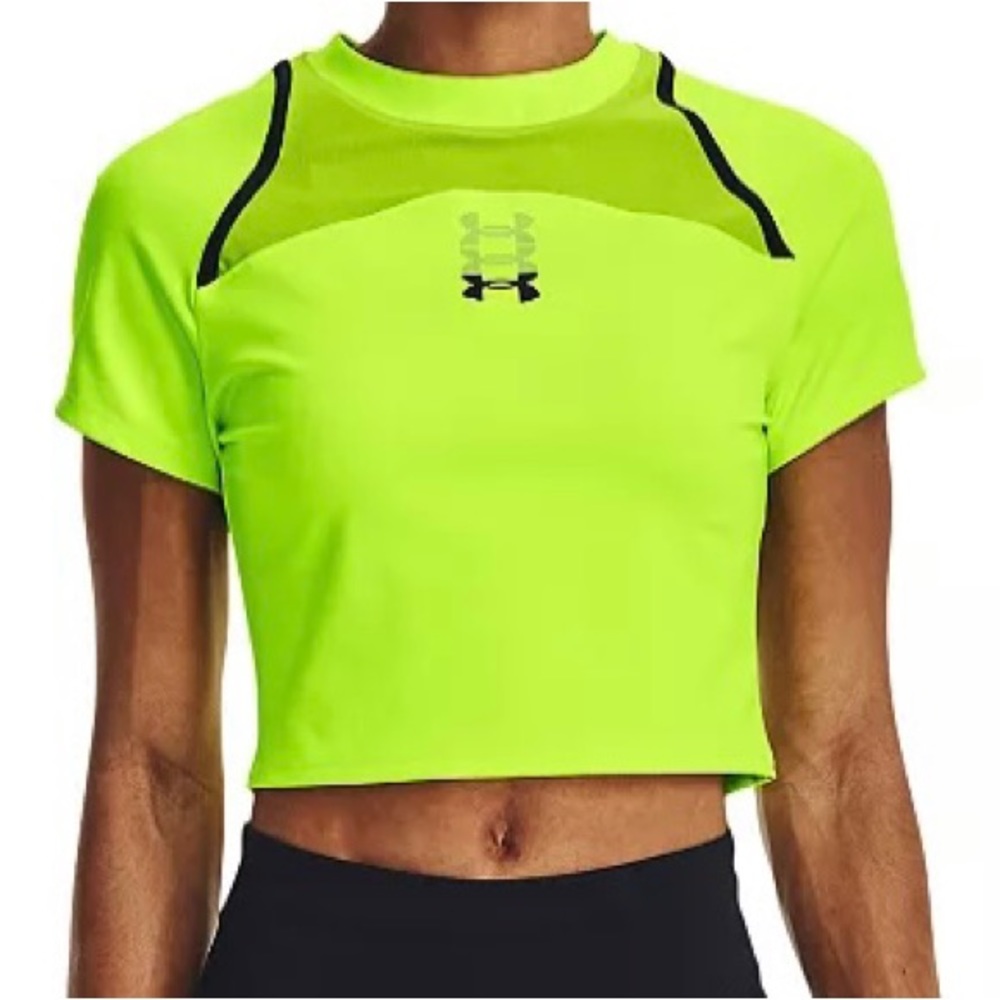 NEW Under Armour LIME Surge Run Anywhere Fitted Crop Athletic Top Women’s XL